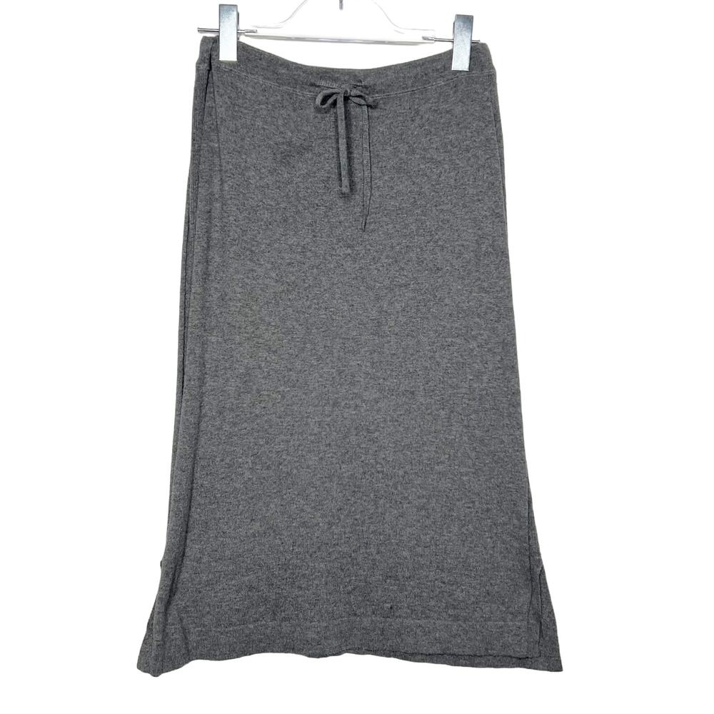PUREJILL Knitted Midi Skirt Drawstring Waist Side-Slit Cotton Blend Gray Size XS